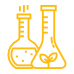 Yellow laboratory flasks with leaf icon